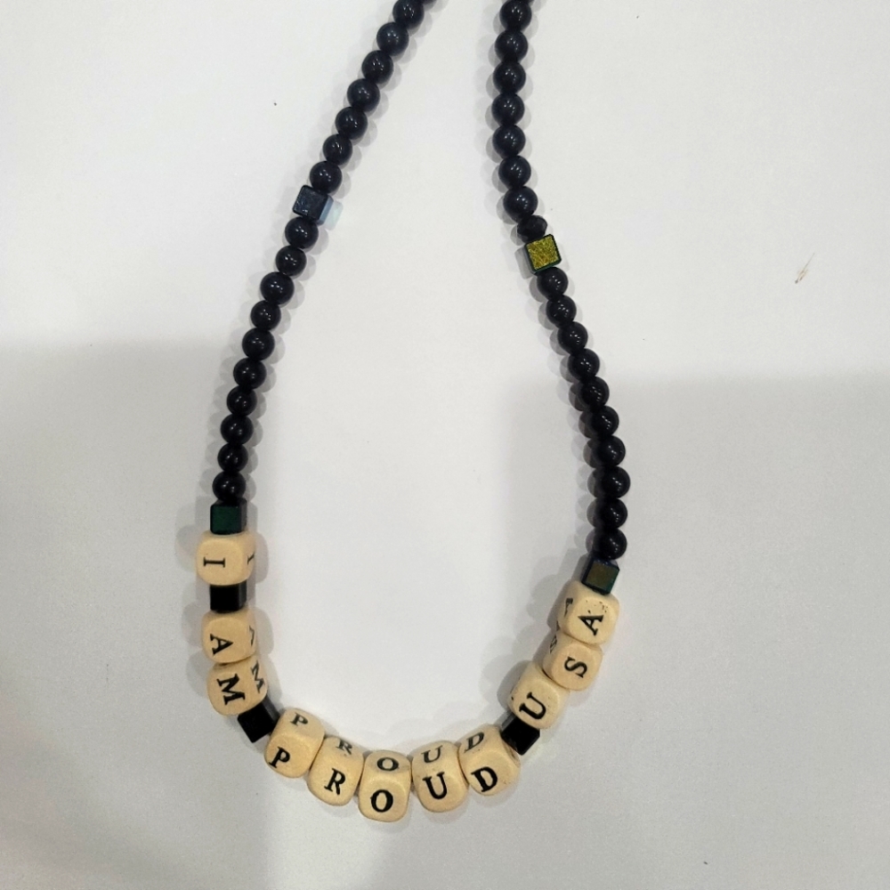 SHOW YOUR PATRIOTISM WITH "I AM PROUD USA "BEADED NECKLACE 1 LEFT